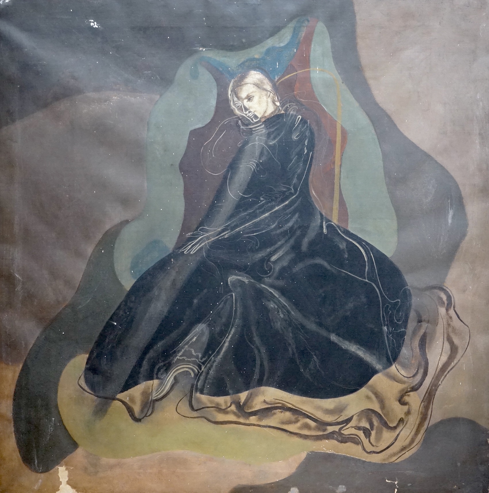 Edith Early, Surreal portrait of a lady, signed verso, oil on canvas, 91 x 91cm, unframed